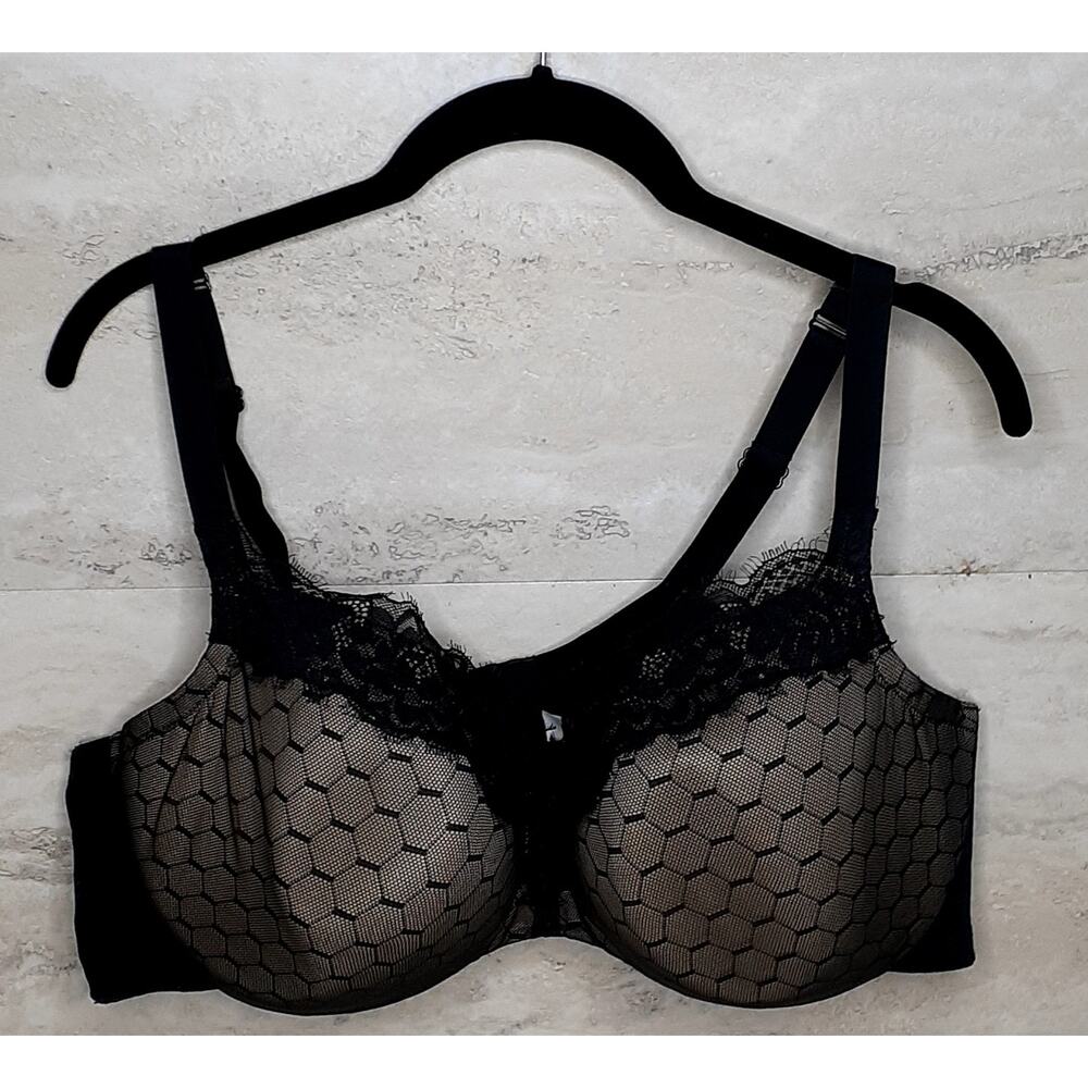 Cacique Lightly Lined Balconette Black Bra Size 46D Adjustable Straps